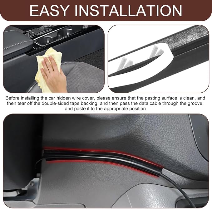 4PCS Car Concealed Wire Cover, Car Cable Management, Automotive Power Cord Cover Adhesive Cable Hidden Protector, PVC Auto Split Sleeving Wire Cord Organizer for USB, Audio and Video Line