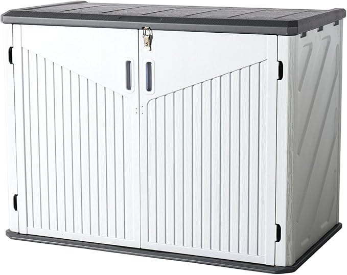 Aoxun Outdoor Storage Cabinet 35 Cu.Ft Outdoor Trash Can Storage Shed,White | Waterproof Horizontal Storage Shed Outdoor Storage for Garbage Bin, Generator, and Lawn Mower