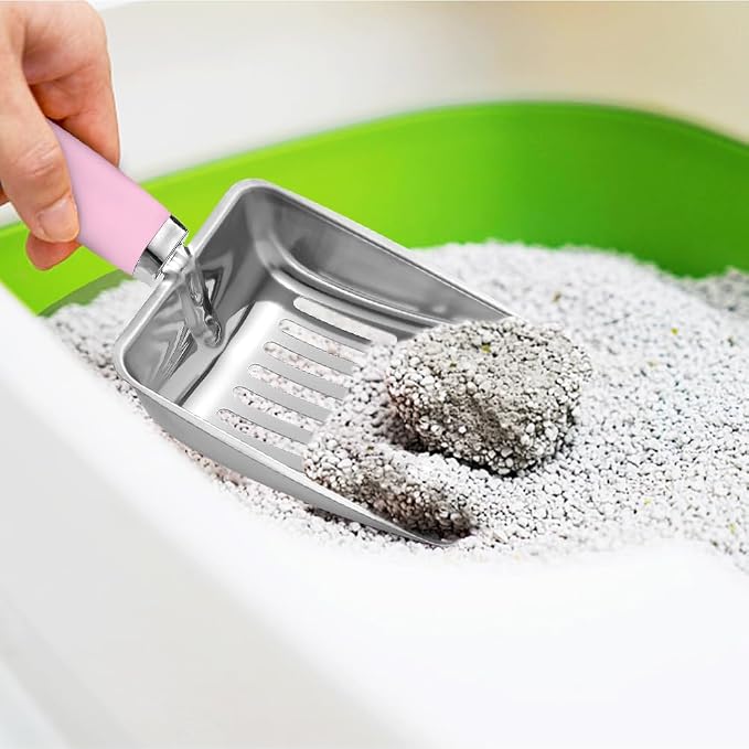 Cat Litter Scoop - Stainless Steel Metal Cat Litter Scoop-Sturdy Mesh Scooper - Mesh Shovel-Easy to Clean - Suitable for Cat Litter Box -Pink