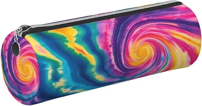 OSAM SPACE Leather Pencil Case Round Pencil Bag Colors Spiral Psychedelic Pen Organizer Holder Portable Zipper Pouch Cute School Supplies for Girls Boys Study Office