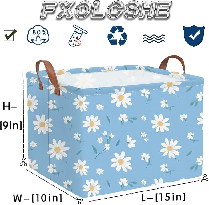 Rectangular Daisy Storage Basket,Kids Laundry Hamper,Waterproof foldable kids laundry basket,Blue Baskets,Books Box,Flower room decor(Daisy)