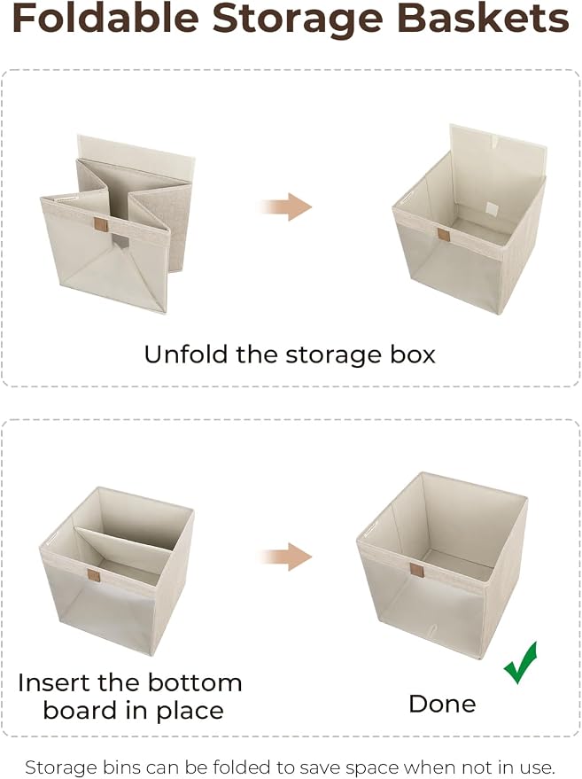 StorageWorks 11x11 Storage Cubes, Fabric Bins, Brown and Beige, 3-Pack | Clear Window for Visibility, 2 Soft Leather Handles, Collapsible, Flip to Show/Hide, Storage Baskets for Closet, Shelf, Cubby