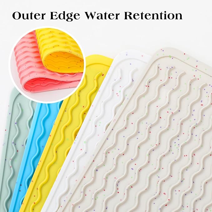 CAKETIME 2 Pack Multicolor Silicone Dish Drying Mat for Kitchen Counter Under Espresso Machine Appliance Sink Protector Pet Food Mat Stone Rack Trays Drain Extra Large 24"*18" Yellow