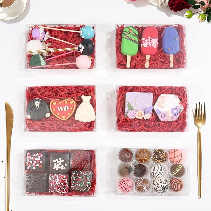 RomanticBaking 50PCS 7x4.4x1.5 Inches Clear Cookie Box for Party Favors | Clear Plastic Boxes for Chocolate Truffle, Oreo, Pastry, Donut, Brownie, Soap,Bakery Treat Wedding Christmas Valentine's