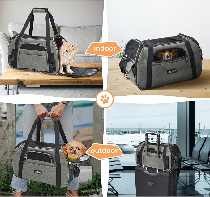 Jespet Airline Approved Soft-Sided Kennel Pet Carrier Travel Handbag | Lightweight, Foldable, Portable, Built-In Safety Leash, Luggage Sleeve, for Cats & Small Dogs, for Indoor & Outdoor