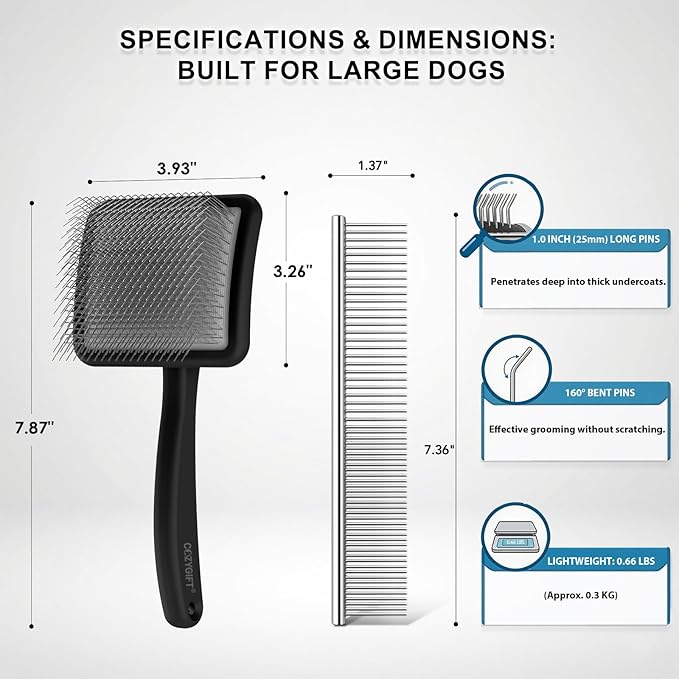 Slicker Brush for Dogs, Large Long Pin Dog Grooming Brush for Doodles Goldendoodles Poodles Labradoodle Bernedoodles, 4 Pcs Wooden Handle for Mats Tangles - Black