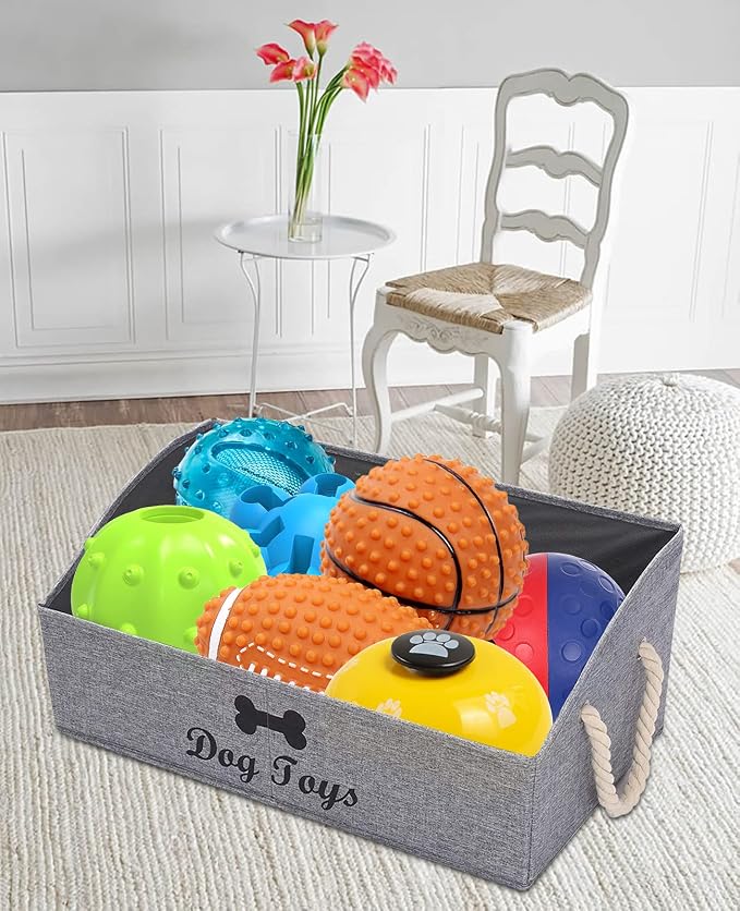 Morezi Large dog toy bin puppy shallow toy baskets dog toy storage perfect for living room playroom closet home organization - Snow Gray