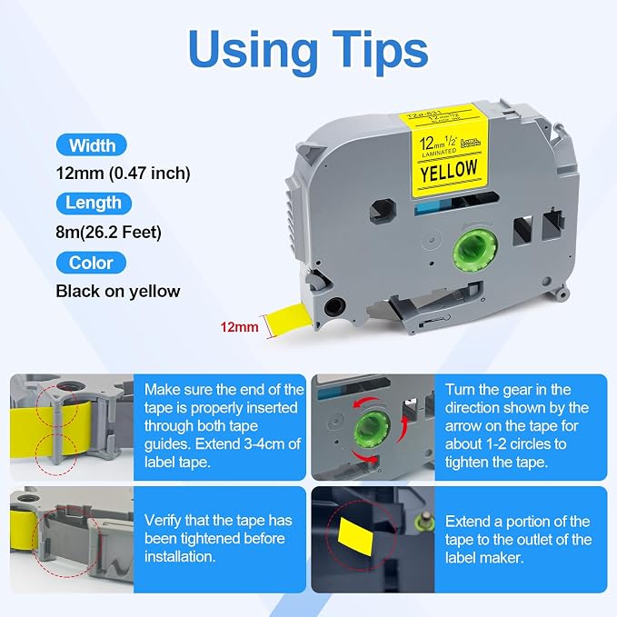 TZe-631Compatible with Brother P-Touch Label Tapes 12mm Laminated TZ631 TZo631 use for PT-H110 PT-D210 PT-D400 PT-D600 Label Maker, Black on Yellow, 0.47 Inch x 26.2 ft (12mm x 8m), 3PK