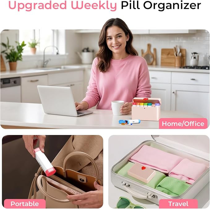 Daviky Weekly Pill Organizer 2 Times a Day, 7 Day AM PM Travel Pill Box | 14 compartments for 7-day AM PM use, compact and travel-friendly, with clear labels and secure storage for pills and vitamins