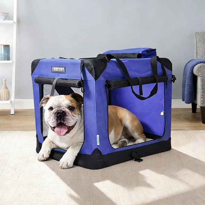 Jespet 3 Door Soft Dog Crates Kennel for Pets, Folding Travel Pet Carrier | 3 Mesh Doors 30'' Dog House, Large Pocket, Easy to Install, Steel Frame, Removable Crate Pad, For Indoor & Outdoor