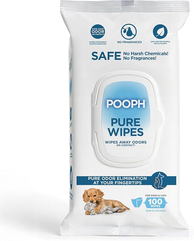 POOPH® Pure Wipes™ – 100 Count Pack – Gentle & Fast Odor Control – Fragrance-Free – No Harsh Chemicals – Multi-Purpose Pet & Surface Cleaning