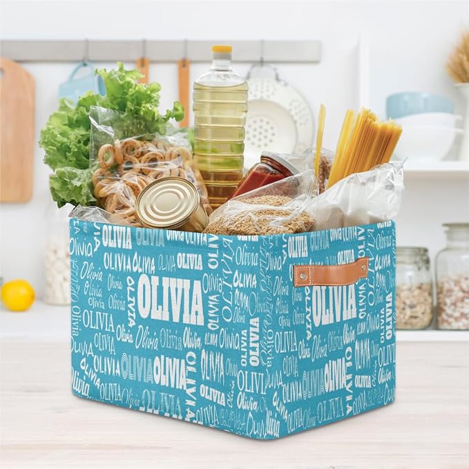 Custom Storage Baskets Named Storage Bins Boxes Sky Blue Solid Color | Organizing Boys Girls Pets Toys Closet Shelf Clothes Books