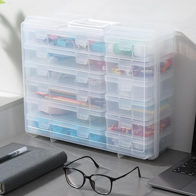 Plastic Storage Box Storage Boxes & Organizers (6 Medium+ 6 Small-Clear) | Multifunctional Design,Stackable,See Through,Versatile Organization,Space-Saving,Durable,Dust Protection,Clear