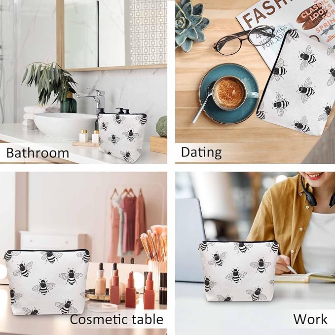 Bumblebee Makeup Bag For Women, Adorable Cosmetic Bag Makeup Bags, Gray Animal Bee Bumblebees Zipper Bag Travel Bags Toiletry Organizers Pouch Bags Washing Bags For Gym Bathroom