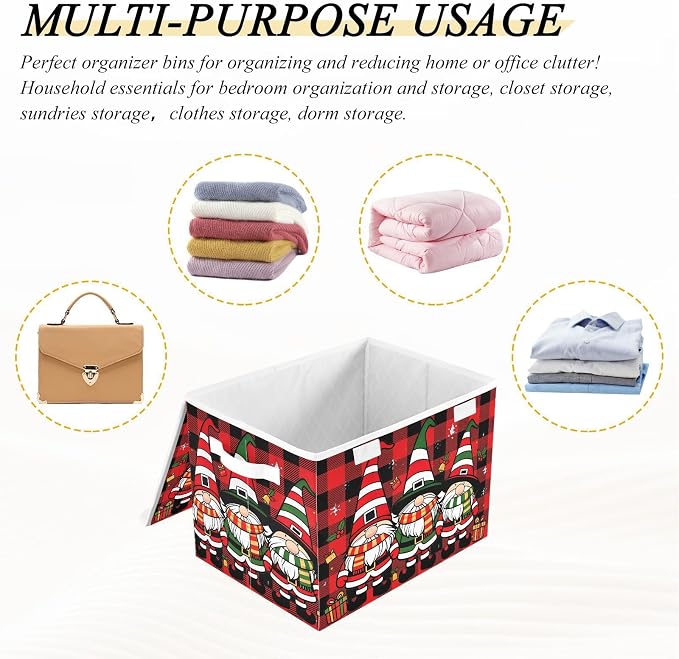 Christmas Gift Fabric Storage Bins with Lid Closet Storage Basket 40L | Decorative Storage Boxes, Foldable & Stackable, Dust-Proof Flip Top, Reinforced Handles, For Home & Dorm, Clothes & Toy Box