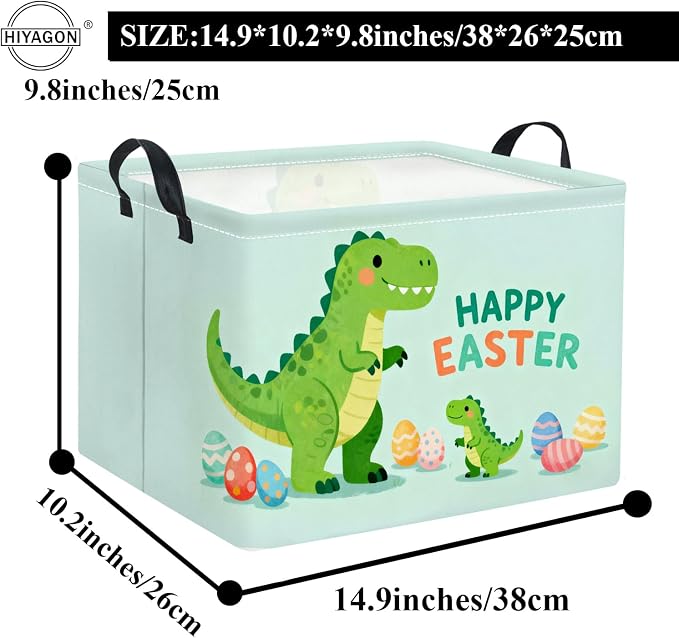 Rectangular Easter Basket Baby Girl Basket Fabric Storage Bin Organizer Box Room Decor(Easter Dinosaur)