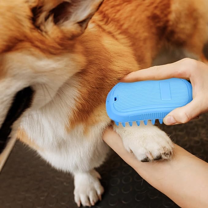 Blue Pet Bath Brush | Dog Shampoo Brush for Bathing | Silicone Dog Scrubber with Ergonomic Design for Grooming and Massaging | Gentle Pet Washing Tool for Cats and Dogs
