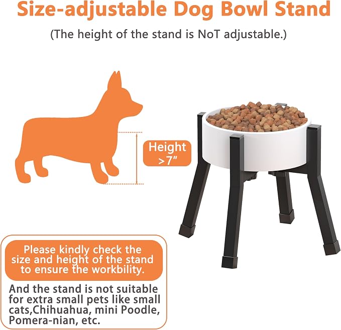 Piskyet Raised Dog Bowl Stand with Adjustable Width 7.9-11" | Single Food and Water Stand Feeder,Adjustable Elevated Dog Bowl for Medium Large Sized Dogs(Bowl Not Included)