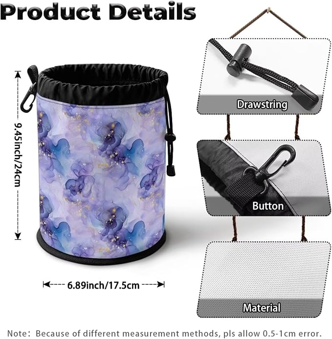 Clothespin Bag with Hooks Purple Blue Floral Hanging Clothes Pin Bag with Drawstring Closure Clothespin Holder, Moisture Resistance, Storage Organizer, Machine Washable