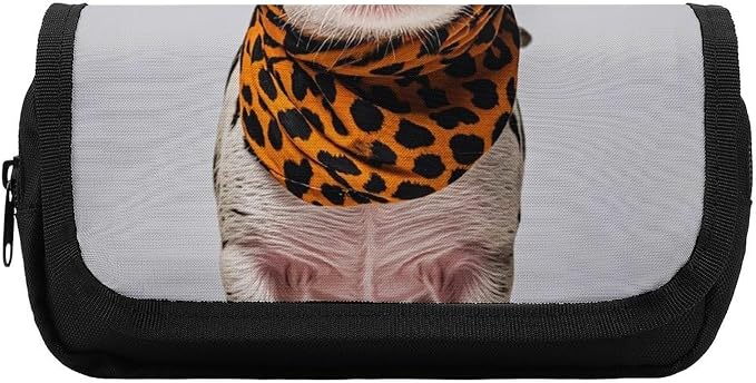 Pencil Bag Pets Wearing Leopard Print Pencil Pouch Large Capacity Pen Box Double Zipper Storage Bag 2 Compartments Portable Multifunctional Bag Desk Organizer Pen Case