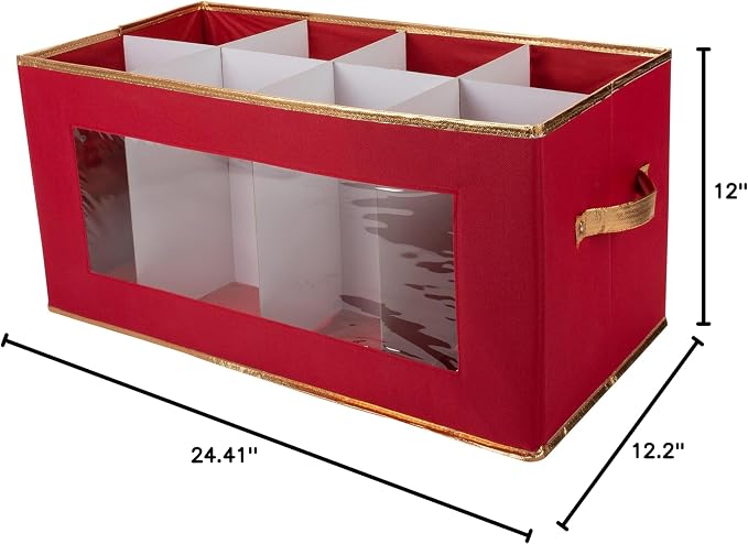 Simplify Holiday Figurine Storage Box | 8 Compartments | Seasonal and Christmas Décor Organizer | Nutcrackers | Lidded | Red (Pack of 2)
