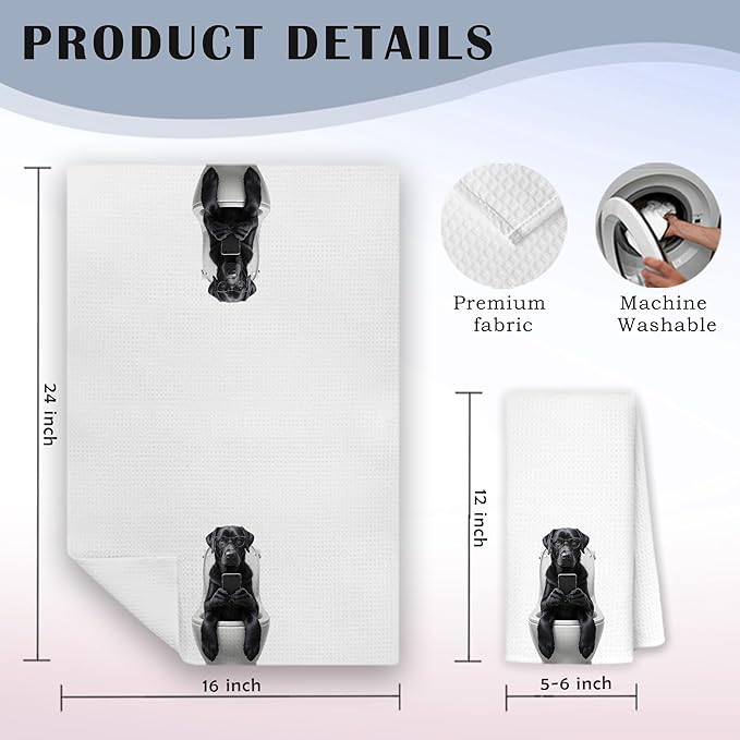 Funny Black Labrador Retriever Bathroom Hand Towels, Black Lab Gifts, Funny Labrador Dog Hand Towels for Bath Room, 16x24 Inch Set of 2