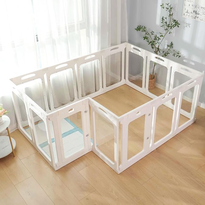 Clear Acrylic Indoor Dog Playpen, 24" H, 2 Panels, White | Open View, Modern Home Fit, No Climbing Bars, Tool-Free Setup, For Puppies & Small Dogs