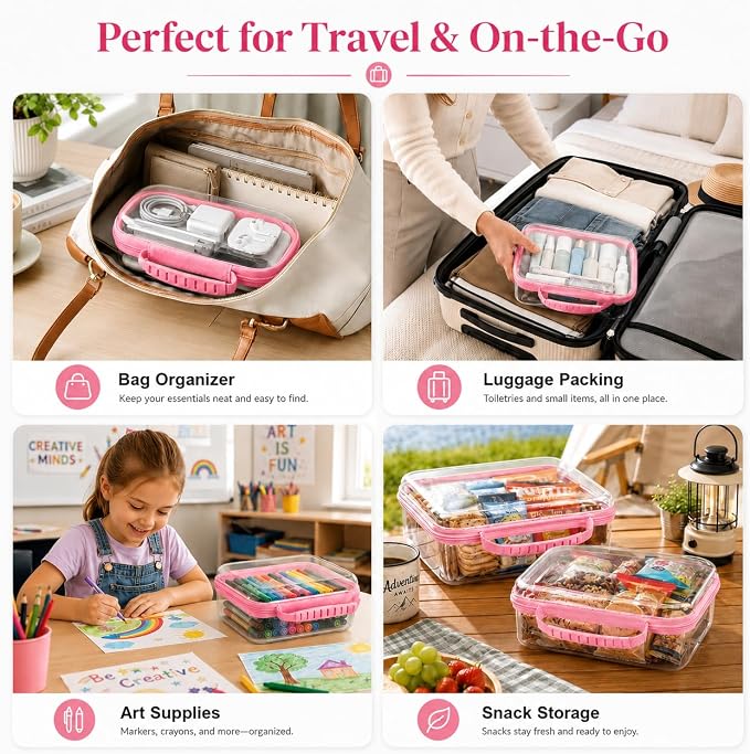 Clear Hard Shell Zipper Case 3PCS Set, 1.2mm PET Travel Organizer | Deep waterproof stackable storage pouches with handle. Heavy duty clear zipper bags for travel, makeup, toys and snacks
