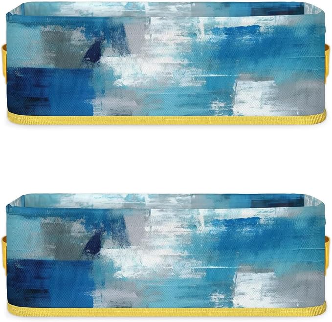 Blue White Abstract Bathroom Storage Basket, Foldable with Handle Open Countertop Paper Towel Decorative Box, Toilet Tank Top Shelf Baskets for Home Closet Bedroom Living Room Office