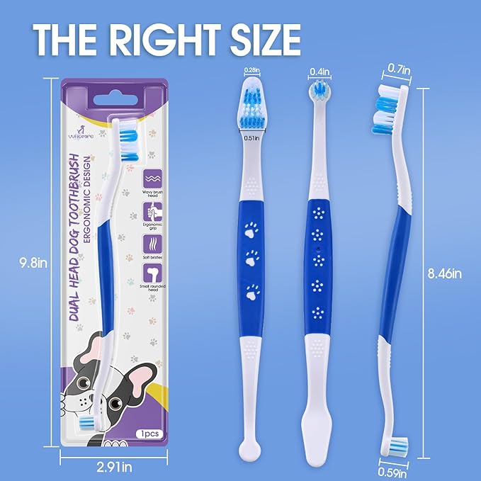 Dog Toothbrush – Newly Upgraded Dual-Head Design with 60° Wavy Bristles – Gently Surrounds Teeth for Deep Cleaning and Plaque Removal – Non-Slip Handle, Ideal for Daily Pet Dental Care (Blue, 2-Pack)