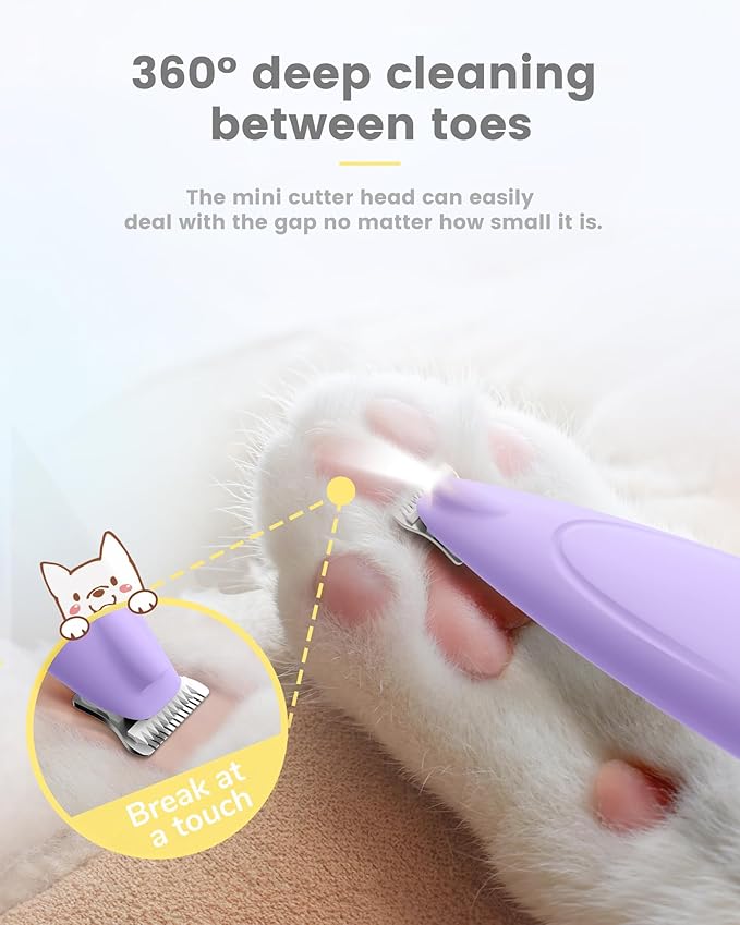PAPMINI Dog Paw Trimmer with LED Display,35dB Ultra-Low Noise Dog Grooming Clippers,Cordless Paw Trimmers for Dog's Feet with LED Light,Type-C Rechargeable Cat Hair Trimmer for Paws, Ears, Face, Rump