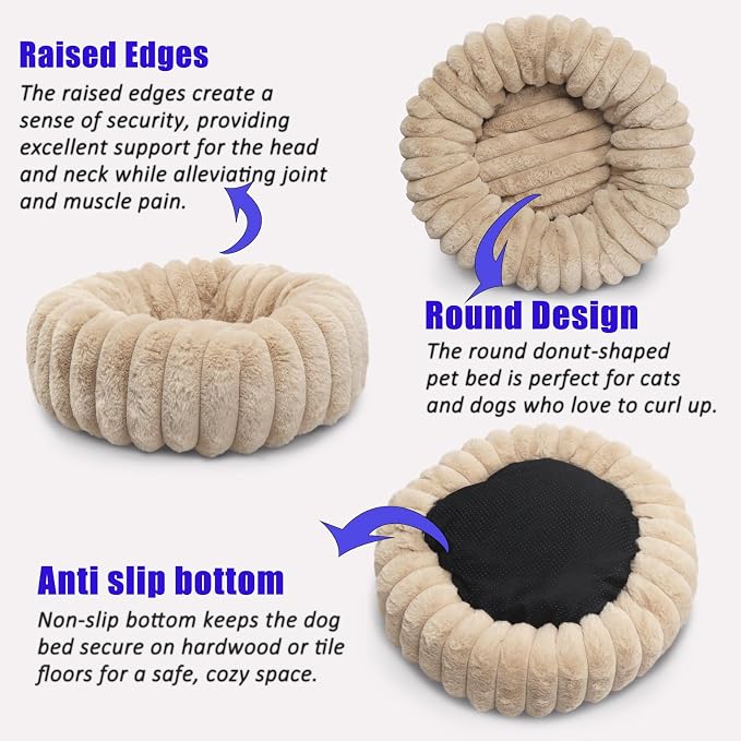 Mini Dog Bed for Very Small Dogs & Cats Washable, Fluffy Round Extra Small Kitten Beds for Indoor Kittens, Ultra-Soft Tiny Puppy Cat Donut Bed for Cozy Sleep, Beige, 16 x 16 x 3.5 Inch