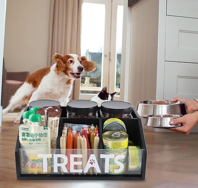 Dog Treat Container cat food container with 3 Jars & Compartments pet treat storage dog treat container trapezoid Cute Pet Treat Organizer