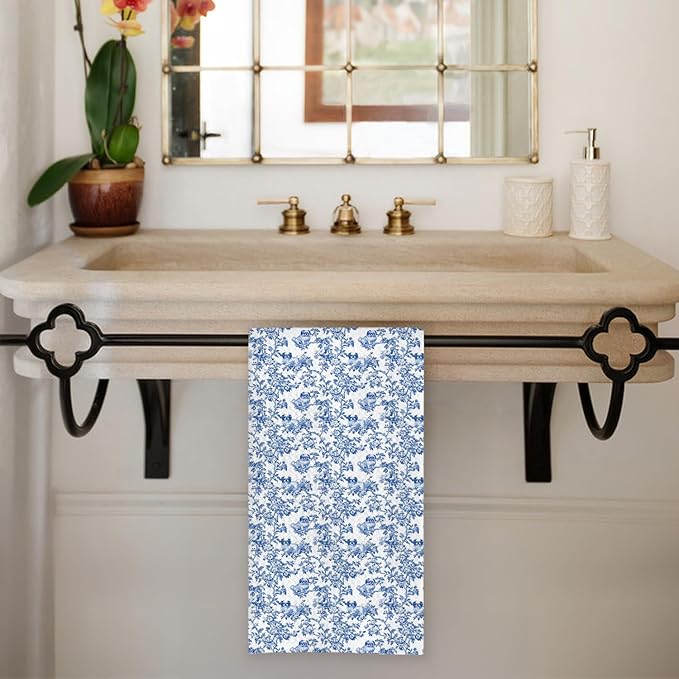 Chicimln Chinoiserie Pekingese Dog Kitchen Towels, Pekingese Gifts Decorative Hand Towels for Bathroom, Blue and White Dog Dish Tea Towel Drying Cloth for Kitchen Decor, 16x24 Inch