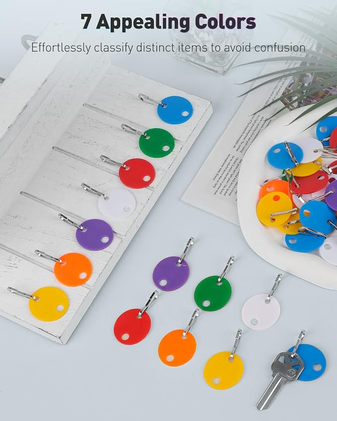 Uniclife 50 Pcs Key Tags 1 Inch Plastic Key Chain Tags with Metal Snap Hooks Double-Sided Writable Colorful Tags Sturdy Key Item Identifiers for Home and Office, 7 Colors