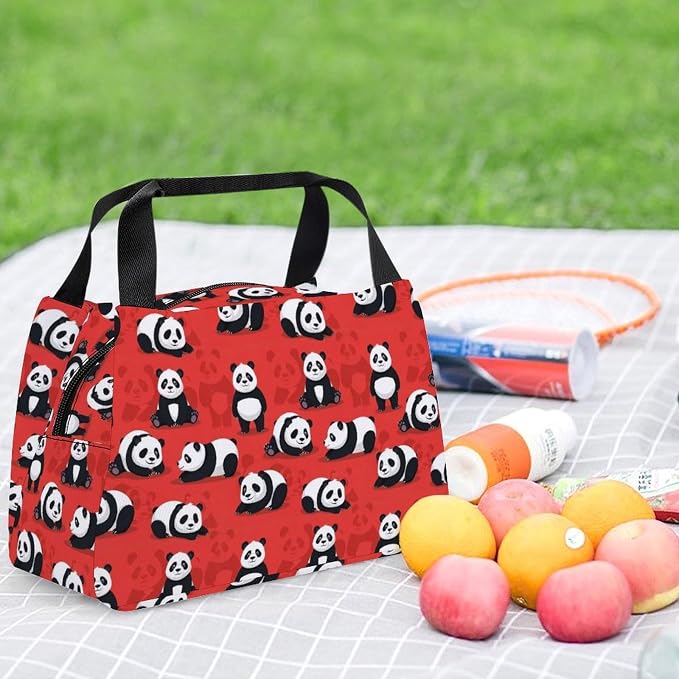 Fashion Insulated Lunch Bag, Bear Panda Red | Lunch Tote Bag, for Work Picnic, Leakproof Cooler Bags, with Sturdy Zipper and Handle, for Women Men