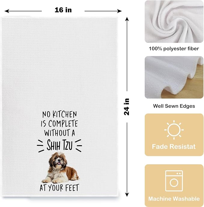 Funny Shih Tzu Kitchen Towel,A Kitchen is Not Complete Without A Shih Tzu Waffle Weave Tea Towels for Kitchen Bathroom Home,Shih Tzu Gifts for Women,Shih Tzu Lover Gift,16×24 Inch