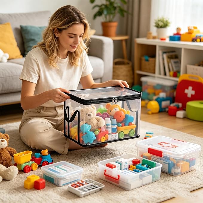 Toy Storage Container 2-Pieces Transparent Plush Dolls Organizer | Doll Storage Container for Living Room, Bedroom, Home, Farmhouse, Apartment, Study Room, Balcony, Dormitory