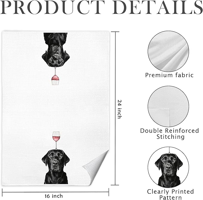 Funny Black Labrador Retriever Wine Kitchen Towels 16x24 Inch, Black Lab Gifts Decorative Hand Towels for Kitchen Home Bar, Wine Lover Gifts Dish Tea Towel Drying Cloth