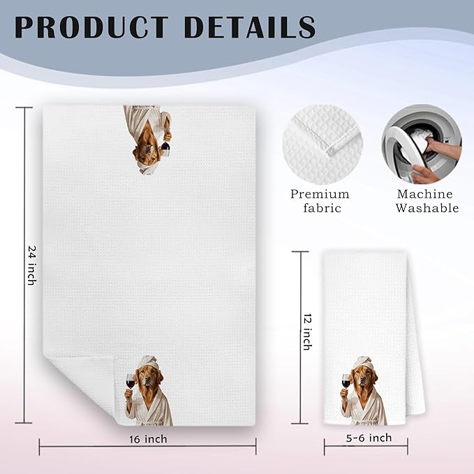 Funny Golden Retriever Bathroom Hand Towels, Gifts for Golden Retriever Lovers, Dog Bathroom Decor, Funny Dog Hand Towels for Spa Gym Yoga, 16x24 Inch Set of 2