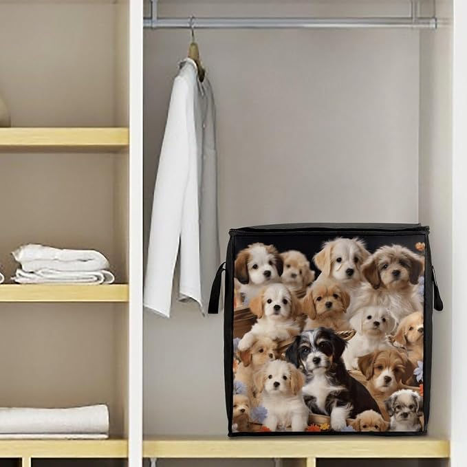 Cute Pet Dogs Storage Bags Comforter Quilt Blanket Clothes with Zipper & Handles Easy to Fit King Size Comforter Set Closet Under Bed Organizer for Dorm Pillows Bedding 70L