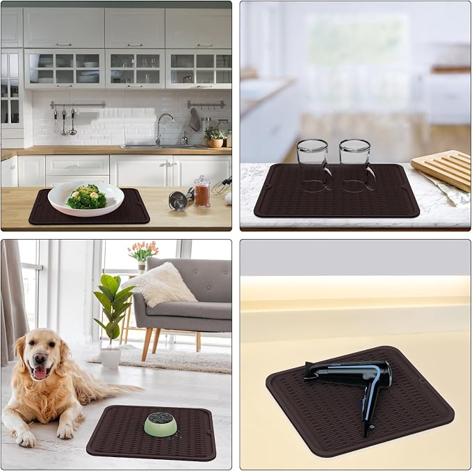 ZLR 4-in-1 Silicone Mat: Air Fryer & Coffee Maker, 12"x12", Coffee | Dish Drying Mat, Heat-Resistant Trivet to 450°F, Appliance Non-Slip Base, Food-Grade, Dishwasher Safe, Rolls Up