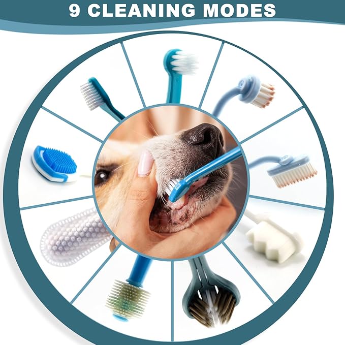 Dog Toothbrush Kit, 360-Degree Finger Three-Sided Design, Replaceable Brush Heads, Easy Teeth Cleaning and Dental Care (20 Pack)