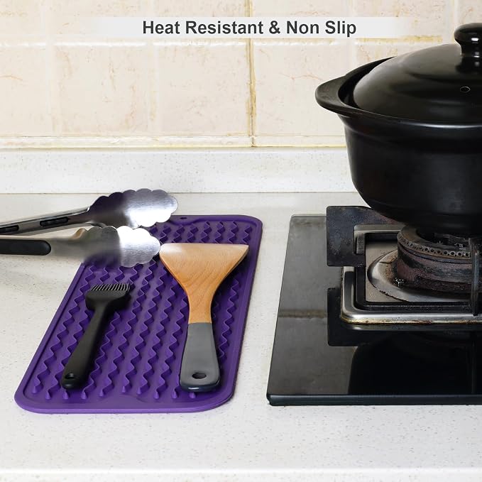 ZLR Small Dish Drying Mat for Kitchen Counter, 6"x17", Meadow Violet | Narrow Silicone Drainer for Apartment, Dorm & RV, Wavy Ridges Quick-Dry, Non-Slip, Rolls Up, Dishwasher Safe