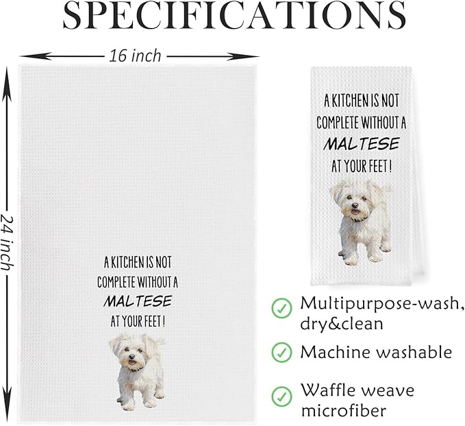Funny Maltese Kitchen Towels - Maltese Gifts Waffle Weave Dish Towels, Dogs Mom Gifts Decorative Hand Tea Towel for Kitchen, 16x24 Inch