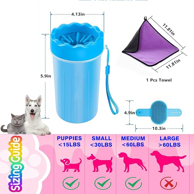 Dog Paw Cleaner,Paw Cleaner for Dog,Pets Foot wash Cup-Dog wash paw Cup-Pet Foot Cleaner for Small Medium Breed Dogs/Cats Pet Clean Paws Miracle Tool(with 1 Towel& 1Brush)