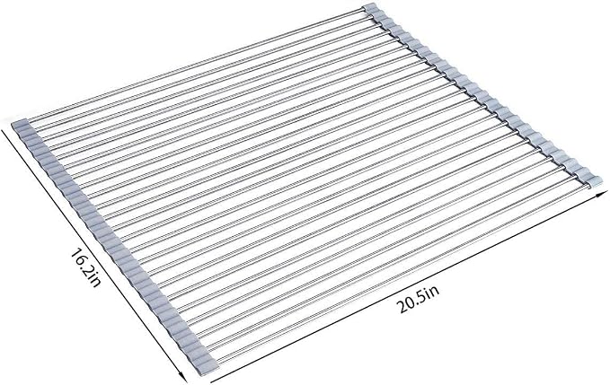 Ahyuan Roll up Dish Drying Rack Over The Sink Kitchen Roll up Sink Drying Rack Portable Dish Drainer Foldable Dish Drying Rack (Warm Gray, 20.5''X16.9'')