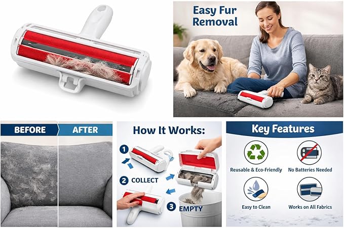 pet Hair Remover Roller Reusable lint Roller Dog cat Fur Remover Couch Carpet Furniture Cleaner Shedding Tool