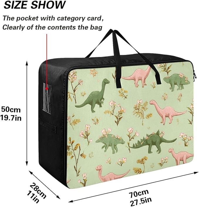 Comforter Storage Bags Large Folding Blanket Organizer Bag with Strong Handles Clear Window Closet Storage Containers for Clothes King Queen Pillows Bedding Quilt Duvet Pink Flower Green Dinosa