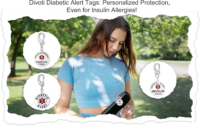 Divoti Diabetic Alert Bag Tag | 1.25" Dual-Sided Stainless Steel Medical Emergency ID for Backpacks, Luggage & Supplies | Zipper Pull